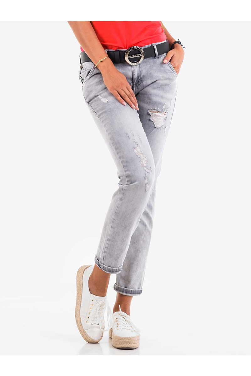 Сиви дамски бойфренд дънки 5718 INDIGO Fashion