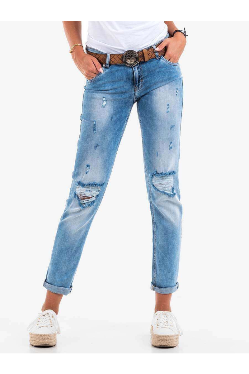Накъсани дамски дънки в светъл деним 5788 INDIGO Fashion
