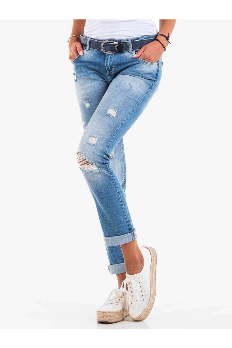 Светли накъсани дамски дънки 5385 INDIGO Fashion