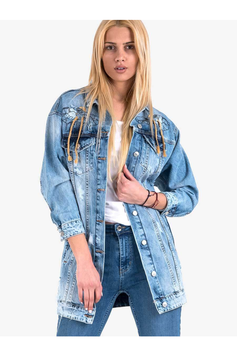 Дамско дънково яке с принт на гърба 38511 INDIGO Fashion