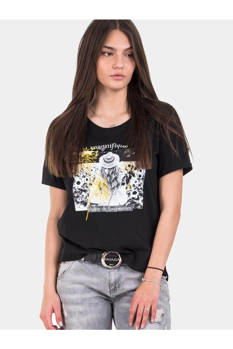 Черна дамска тениска 7116 INDIGO Fashion