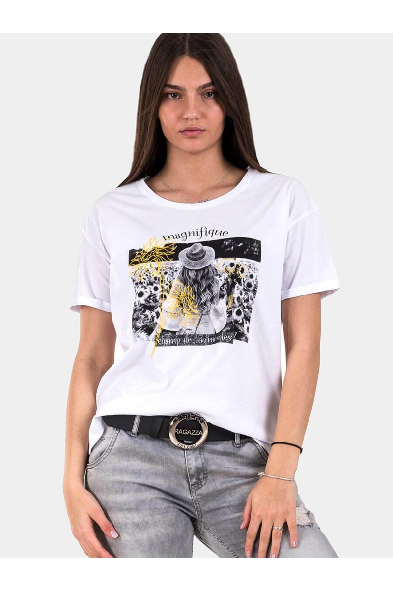 Бяла дамска тениска 7116 INDIGO Fashion