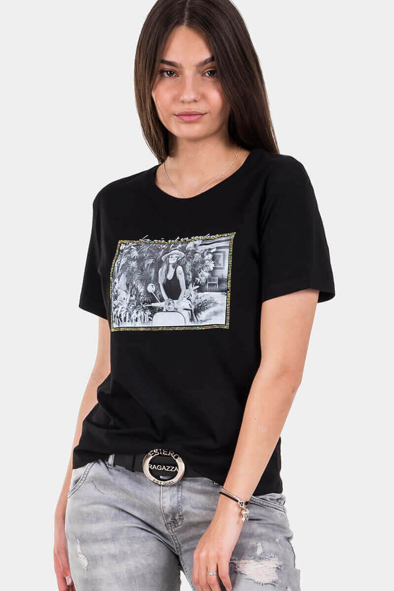 Черна дамска тениска 7118