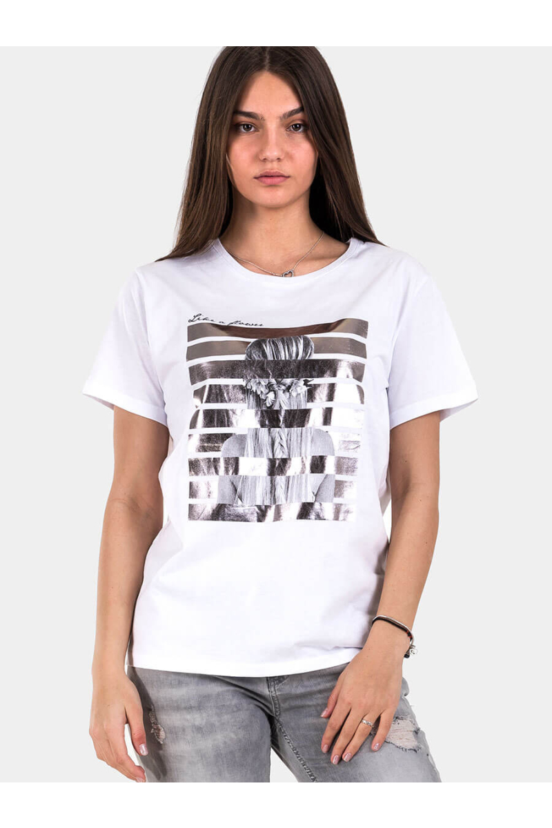 Бяла дамска тениска 7130 INDIGO Fashion