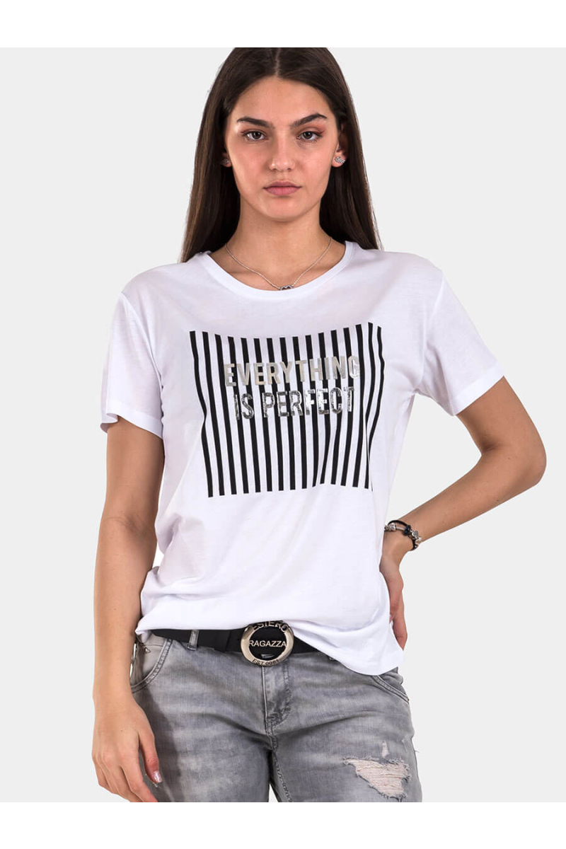 Бяла дамска тениска 7153 INDIGO Fashion