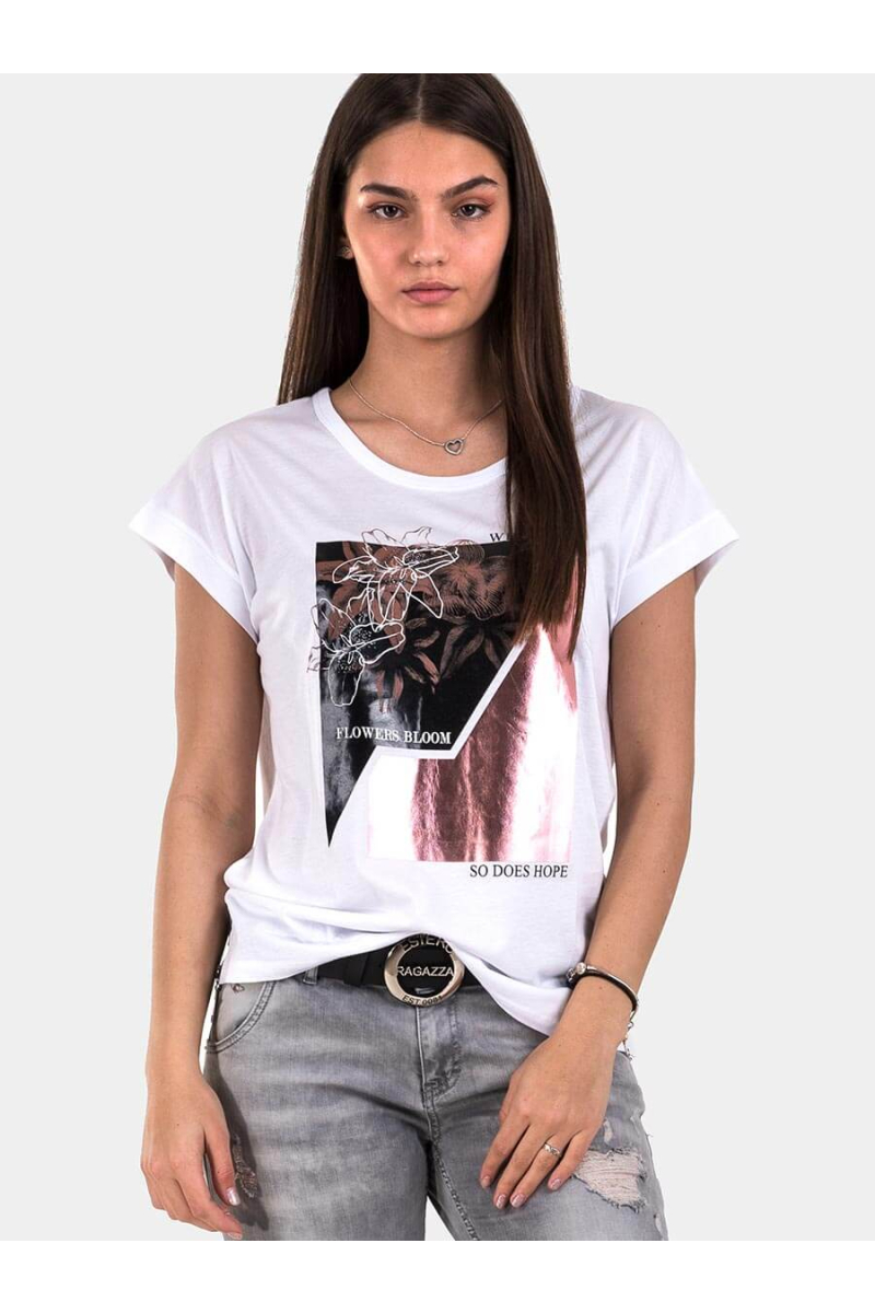 Бяла дамска тениска 7171 INDIGO Fashion