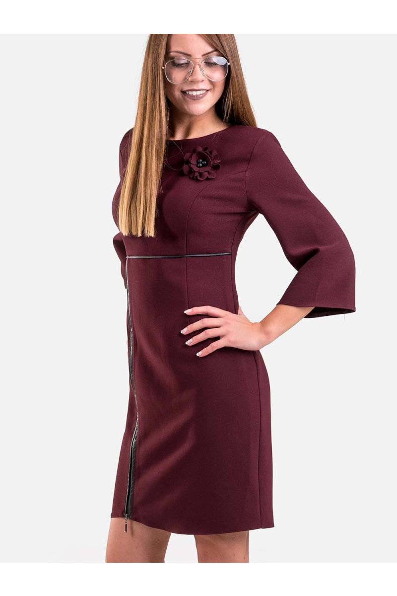 Стилна рокля с клоширани ръкави - цвят бордо 19510 INDIGO Fashion