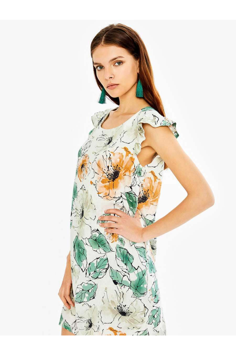 Елегантна ленена рокля на цветя 285615 INDIGO Fashion