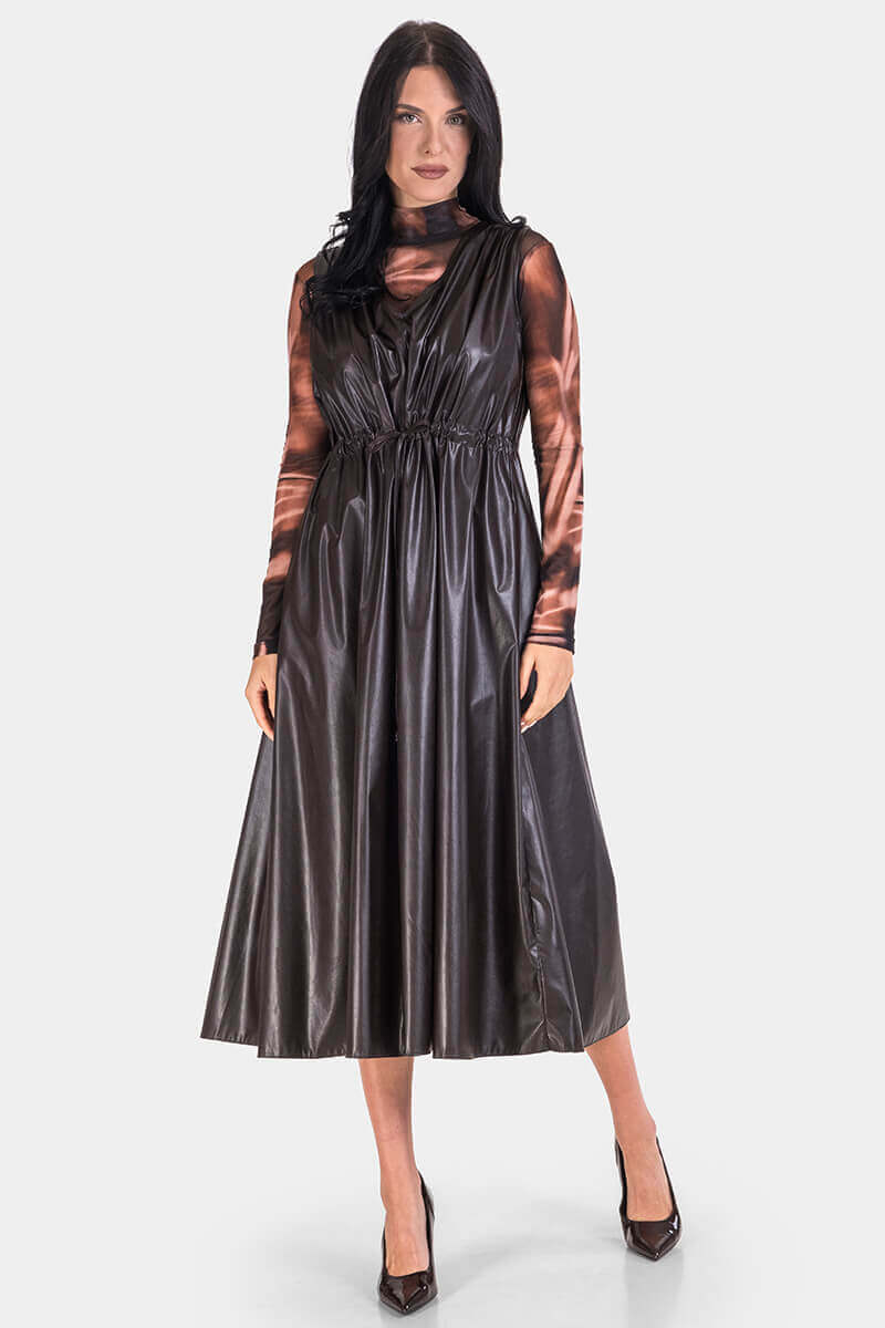 Кафява кожена рокля 1565-21 ESITO