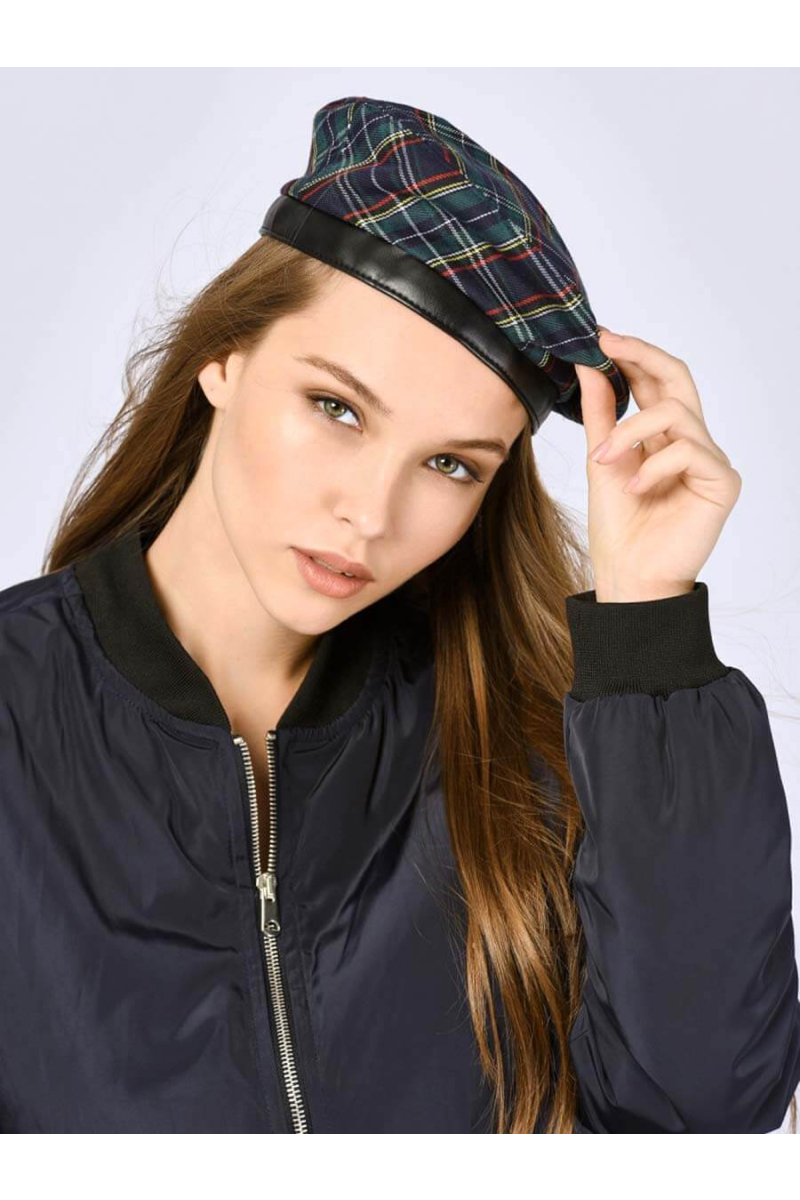 Дамска шапка тип барета - карирана 11273 INDIGO Fashion