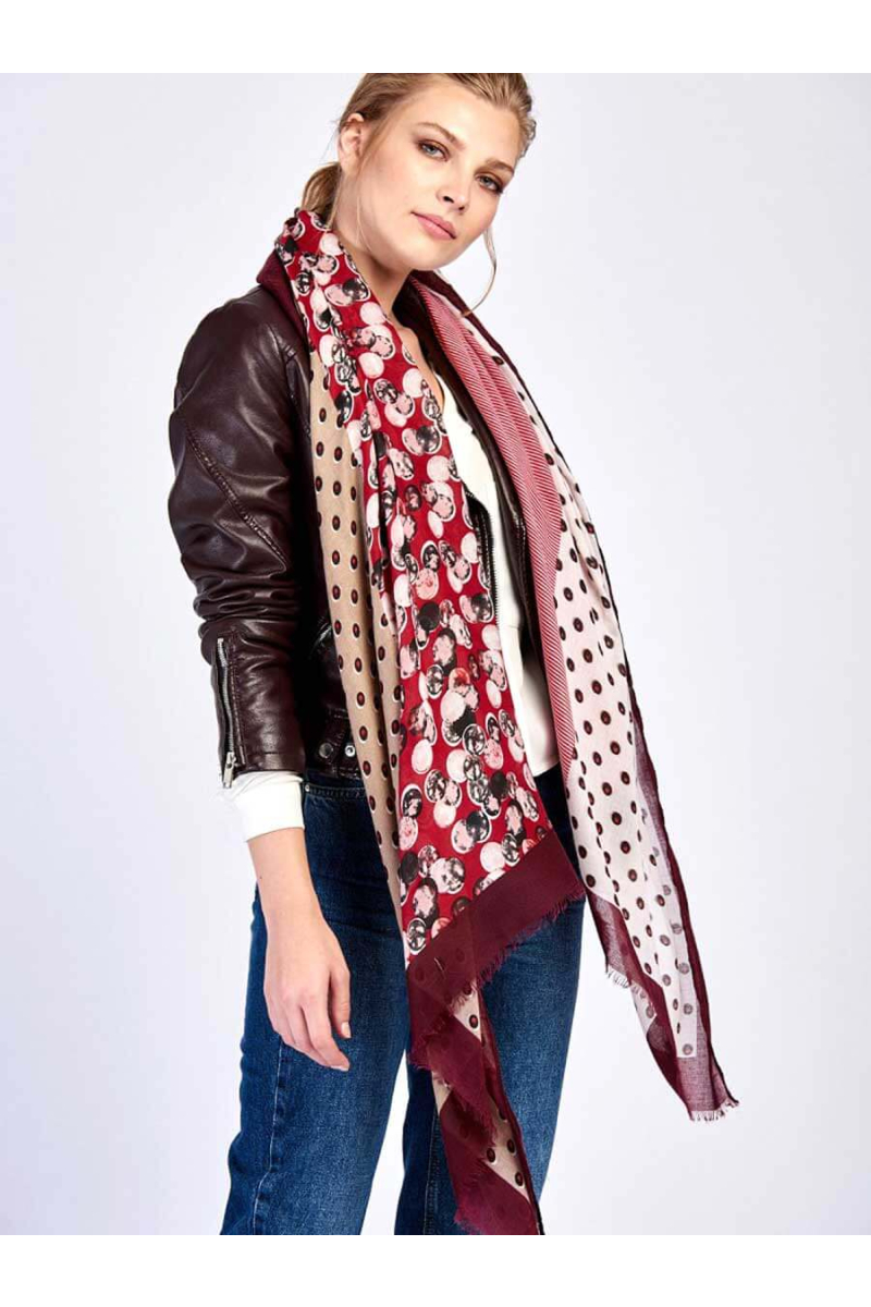 Дамски шал на точки - бордо 11118 INDIGO Fashion