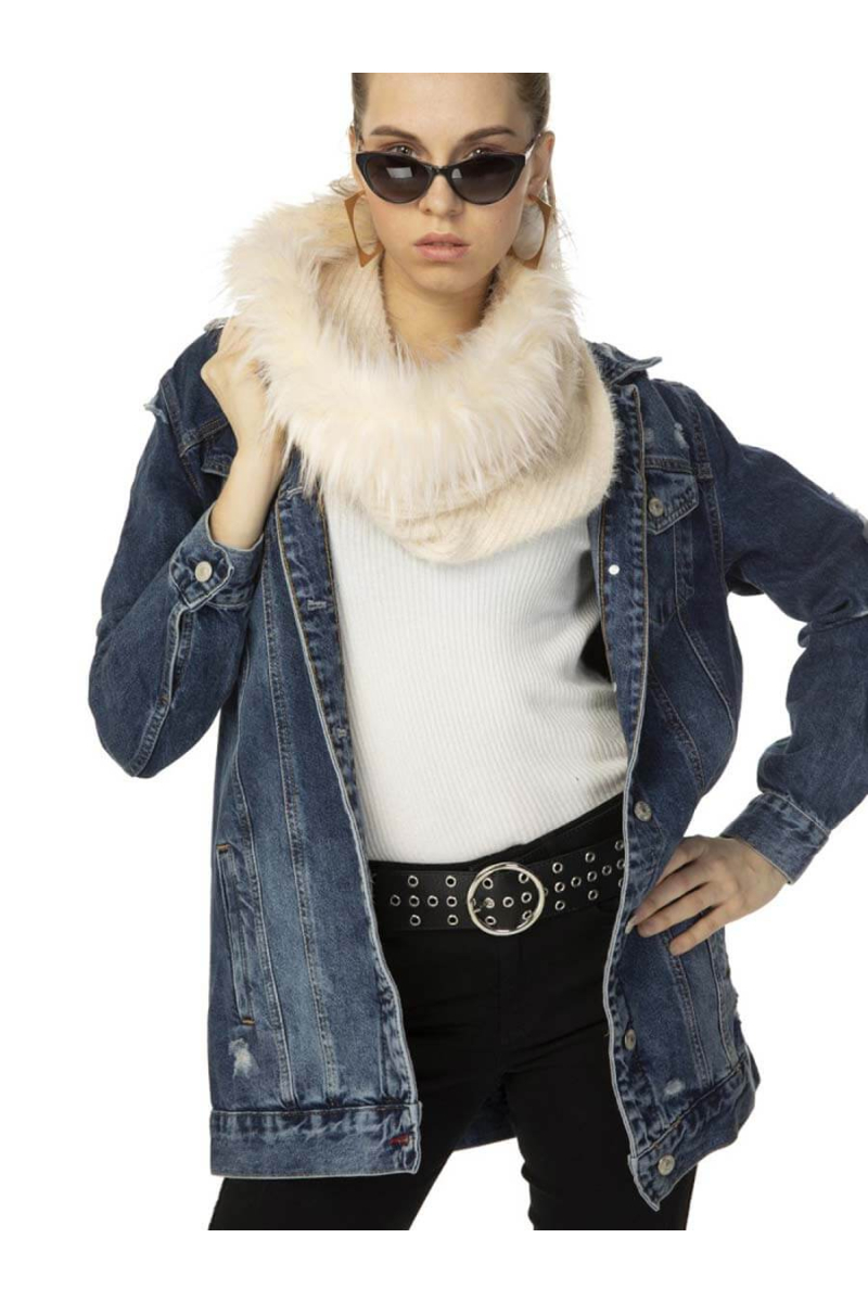 Дамска шал-яка с еко косъм - екрю 11170 INDIGO Fashion