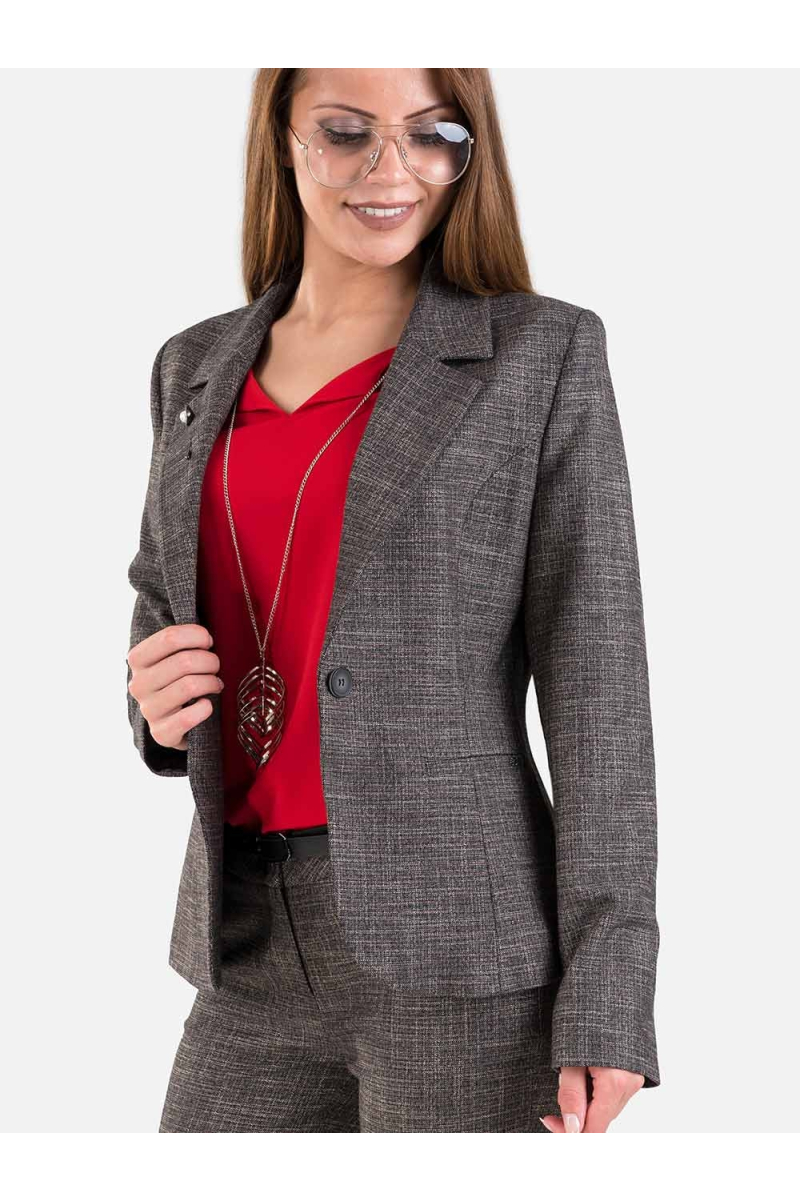 Вталено официално сако в кафяв меланж S40180 INDIGO Fashion