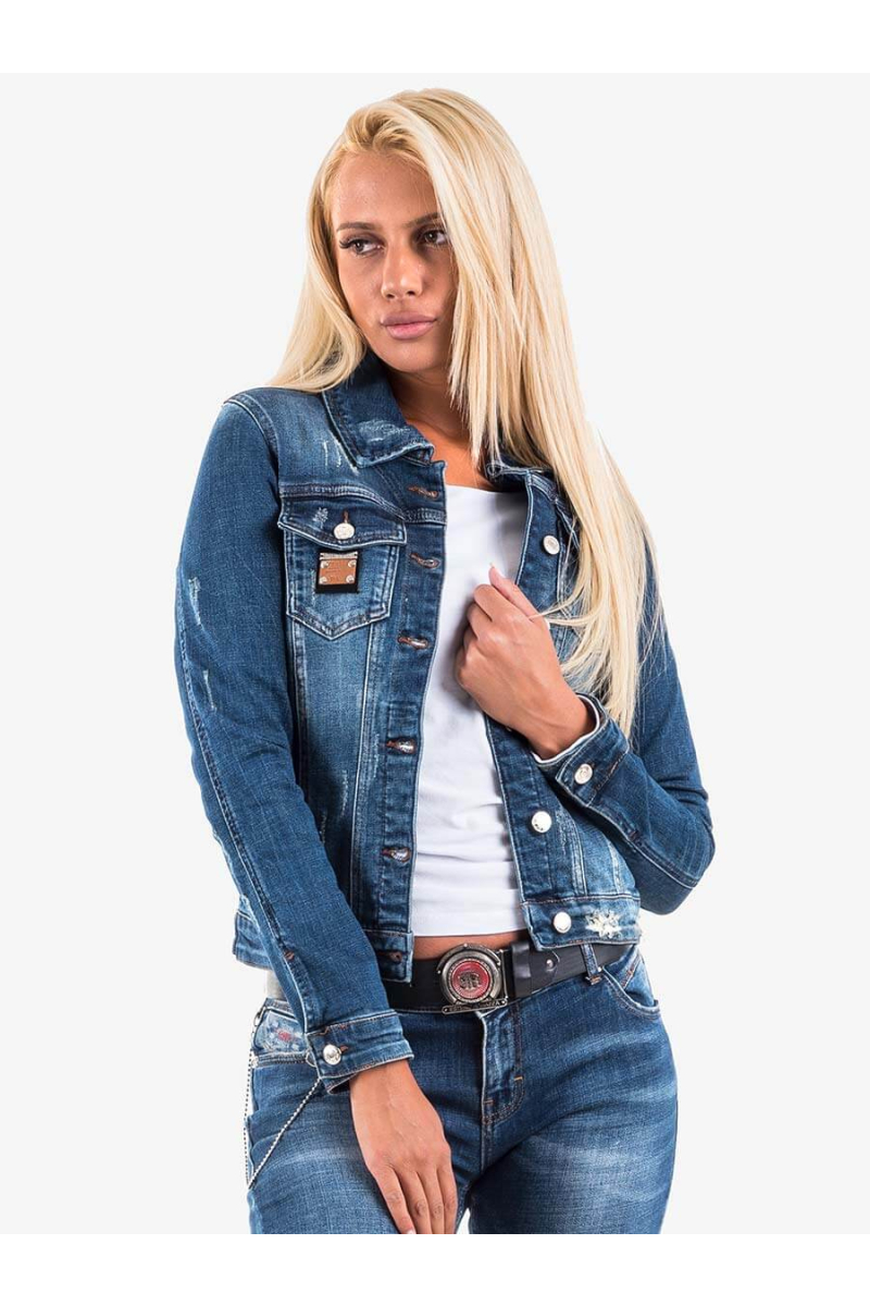 Дамско дънково яке - тъмен деним 38838 INDIGO Fashion
