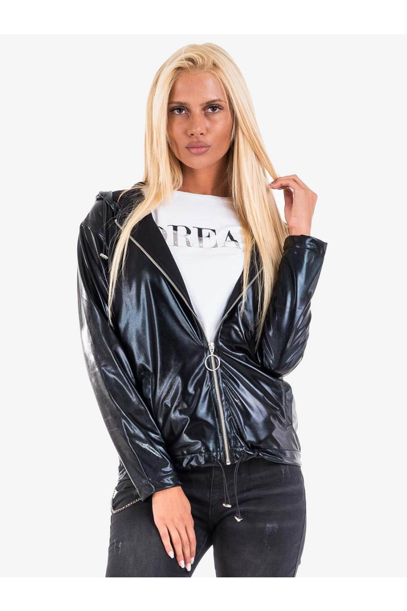 Лъскаво черно дамско яке 6917 INDIGO Fashion