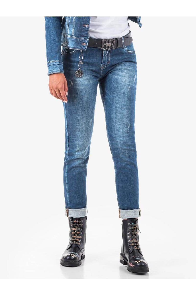 Бойфренд дънки с колан и накъсване 5852 INDIGO Fashion