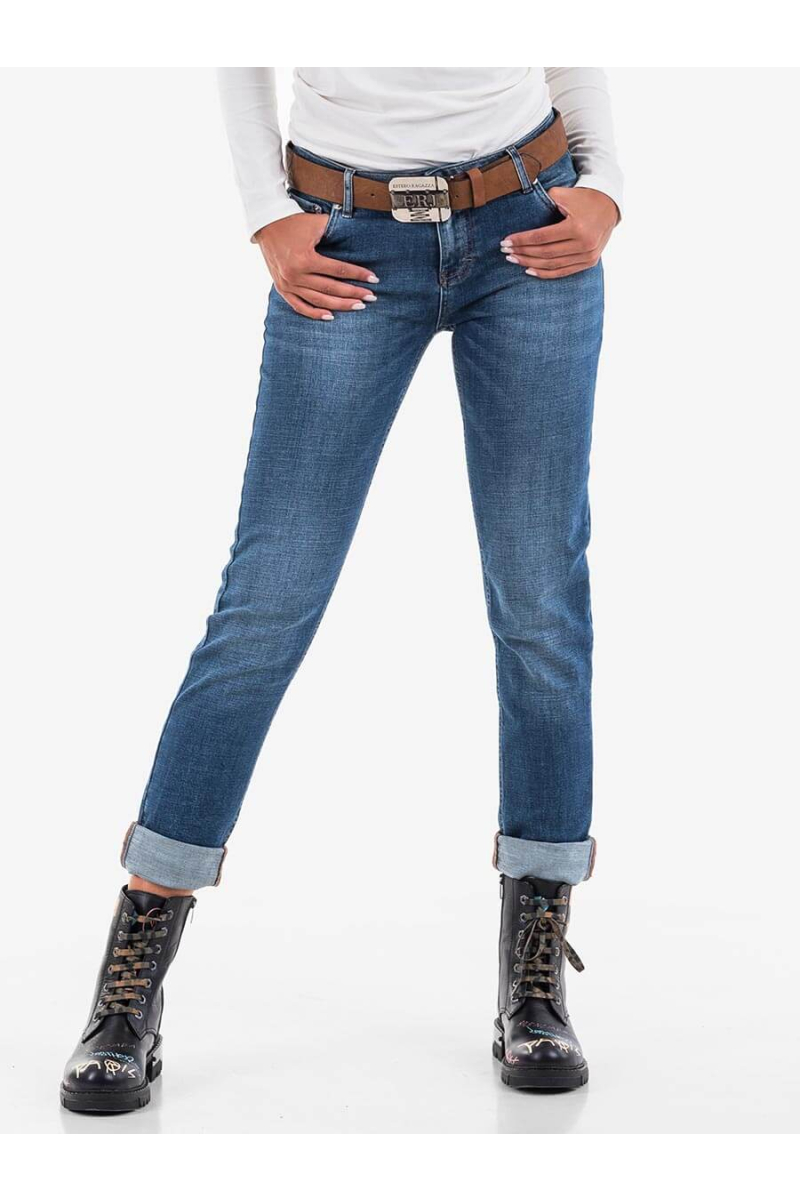 Дамски бойфренд дънки с избелване 5888 INDIGO Fashion