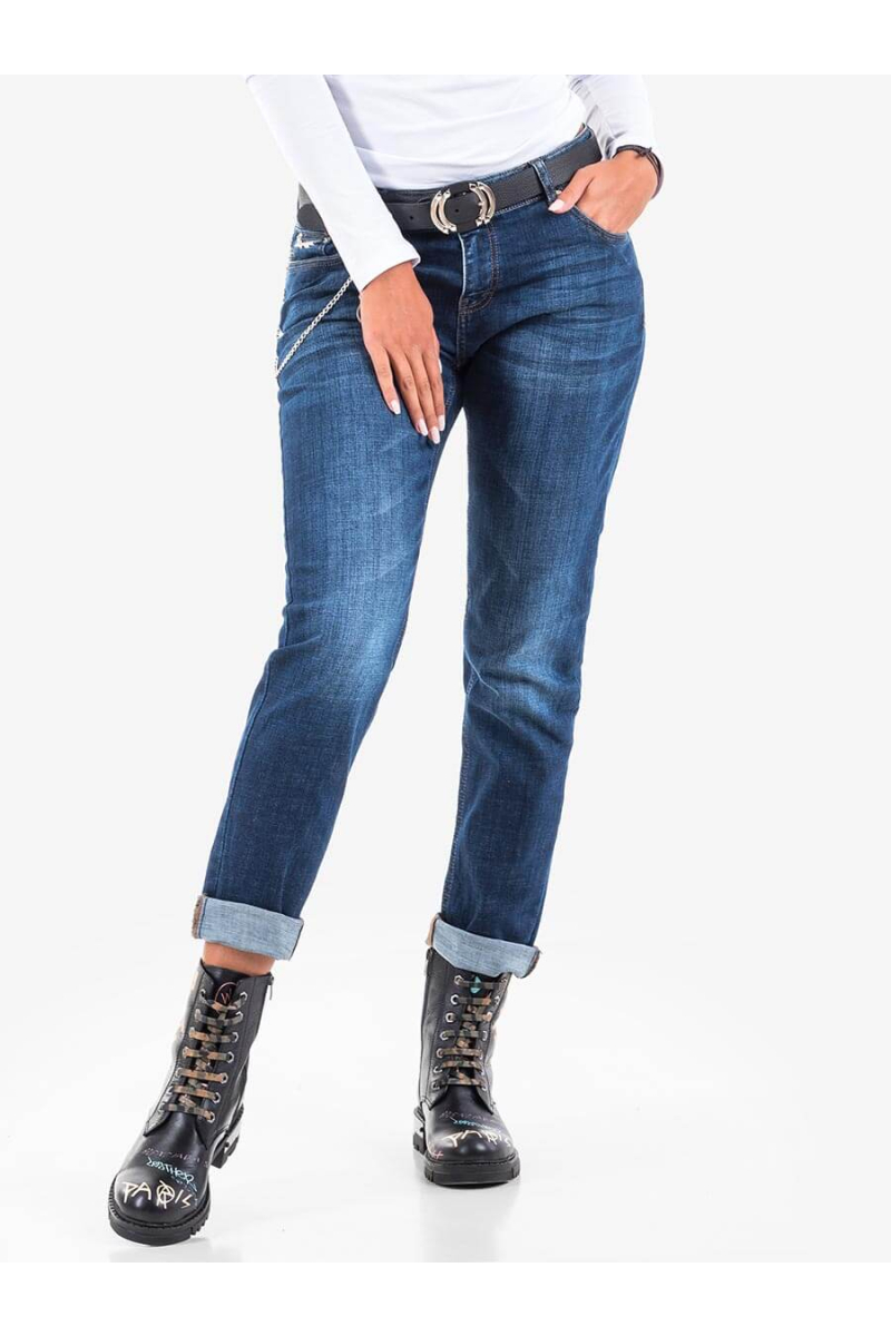 Тъмни бойфренд дамски дънки с верига B5449 INDIGO Fashion