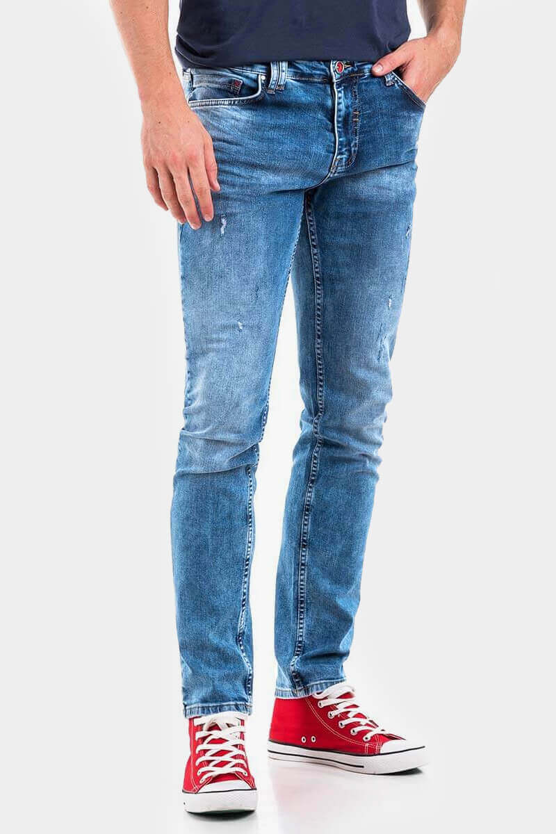 Мъжки слим фит дънки с леко накъсване 3227 INDIGO Fashion