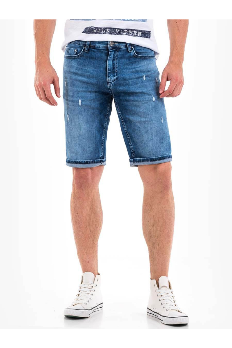 Мъжки прави дънкови бермуди - накъсани 15015 INDIGO Fashion