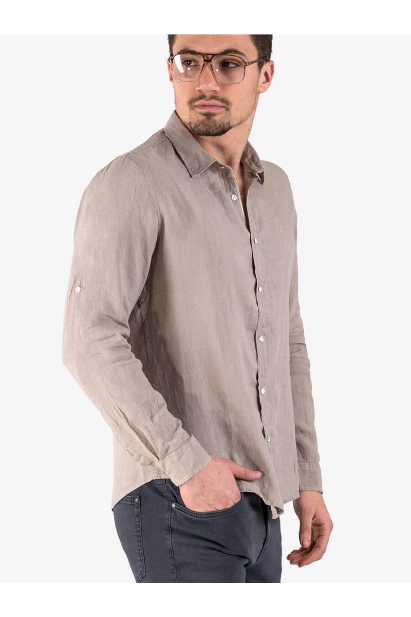 Мъжка лятна ленена риза - тъмнобежова 700609 INDIGO Fashion