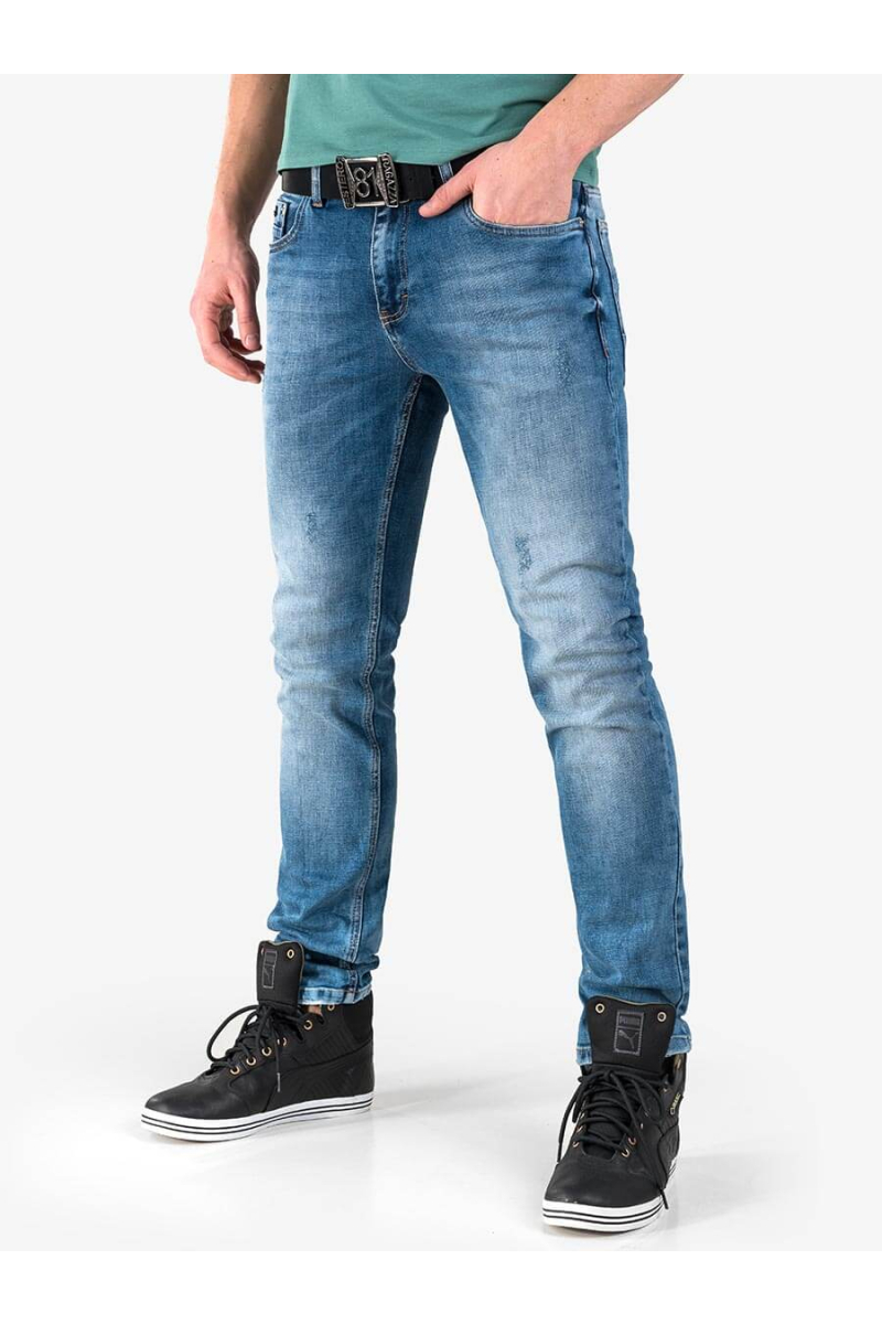 Мъжки слим фит дънки с колан - цвят деним 50001 INDIGO Fashion