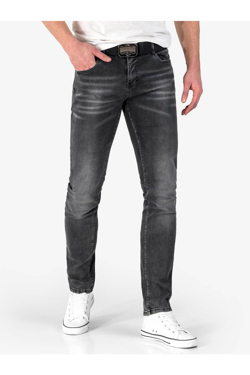 Мъжки сиви слим фит дънки с колан 50002 INDIGO Fashion