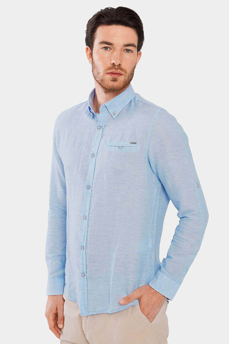 Ленена синя мъжка риза 32250 INDIGO Fashion