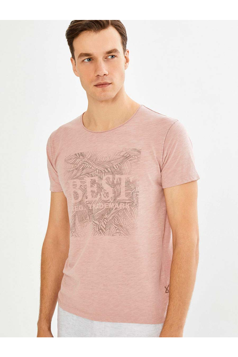Мъжка тениска с щампа и надпис - цвят пепел от рози 501393 INDIGO Fashion