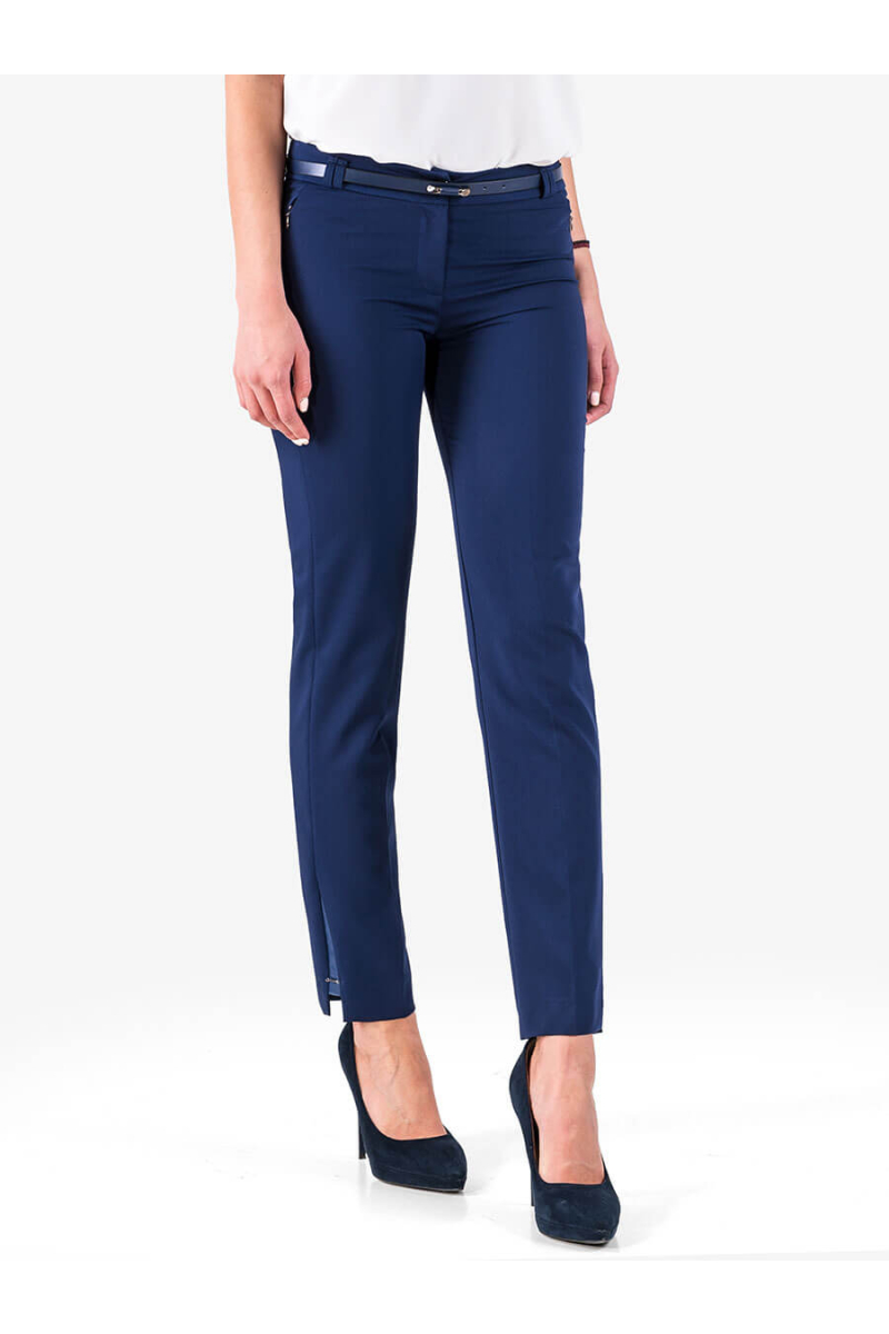 Елегантен панталон с кожен акцент - турско синьо - големи размери B1181 INDIGO Fashion