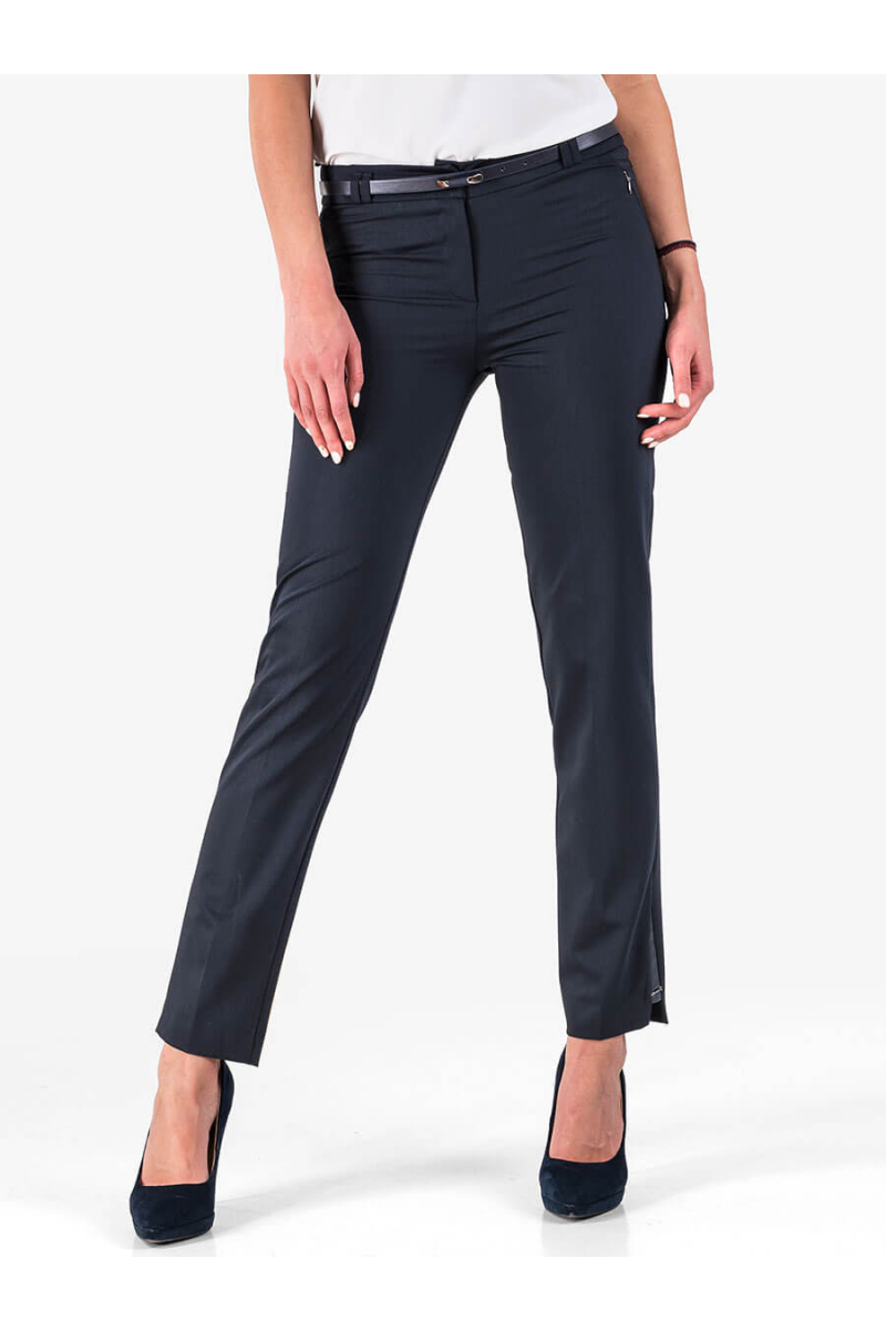 Елегантен панталон с кожен акцент - тъмносино - големи размери B1181 INDIGO Fashion
