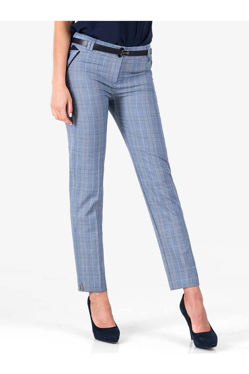 Дамски син елегантен панталон на каре 1197 INDIGO Fashion