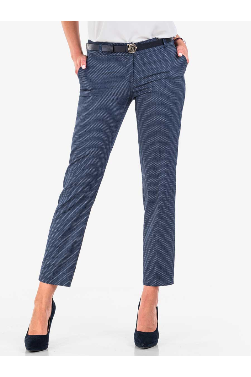 Дамски син панталон на точки с колан - големи размери B629 INDIGO Fashion