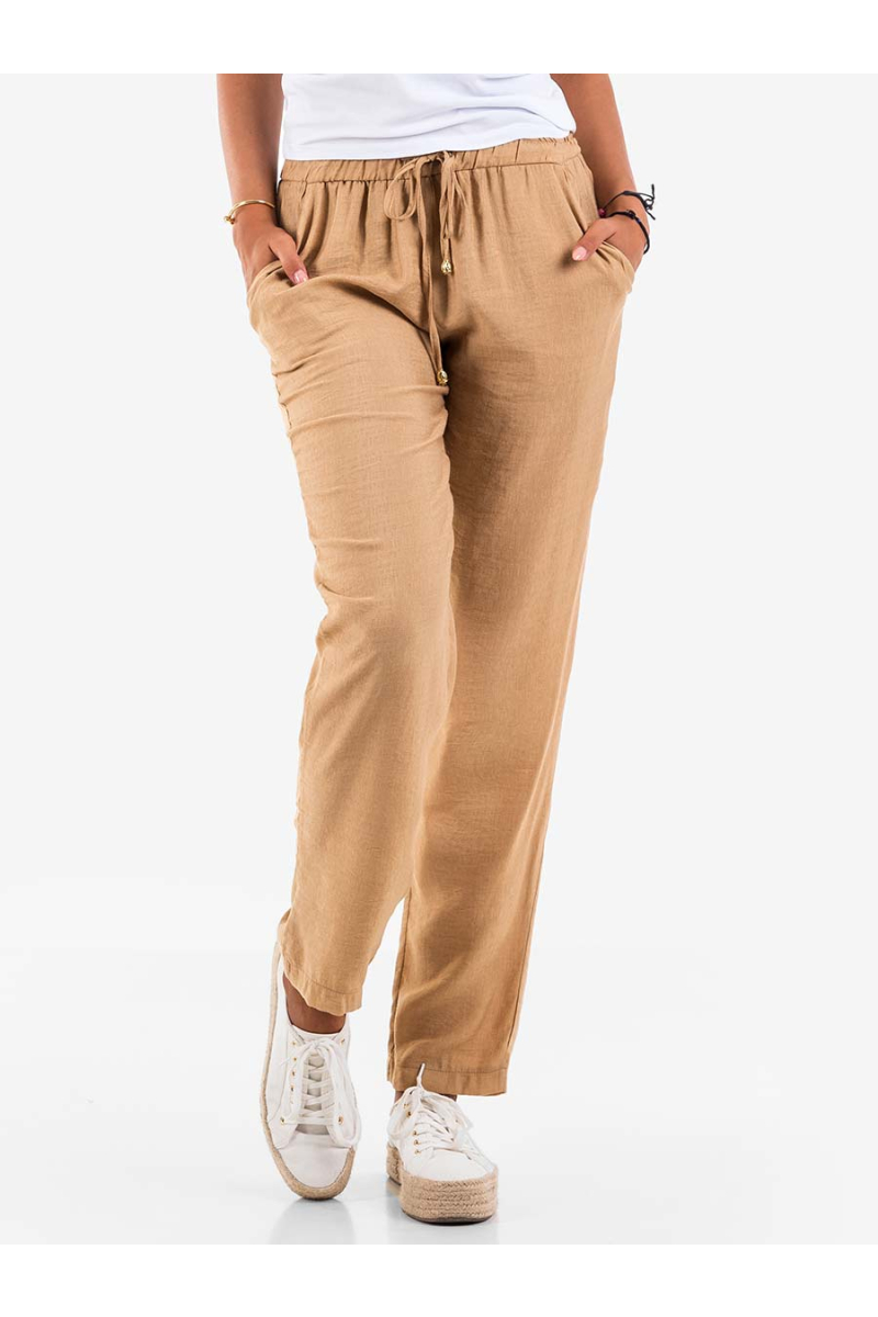 Дамски панталон с ластик - бежов 1943 INDIGO Fashion