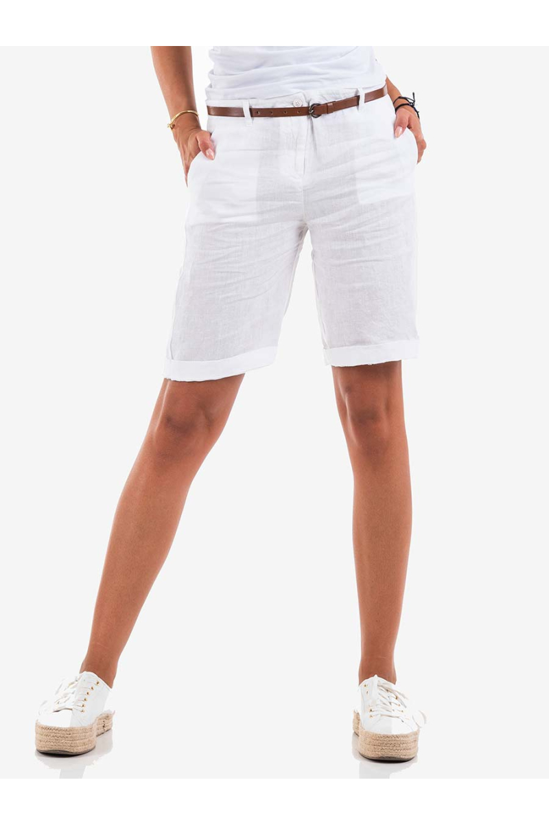 Бели дамски ленени бермуди 275128 INDIGO Fashion