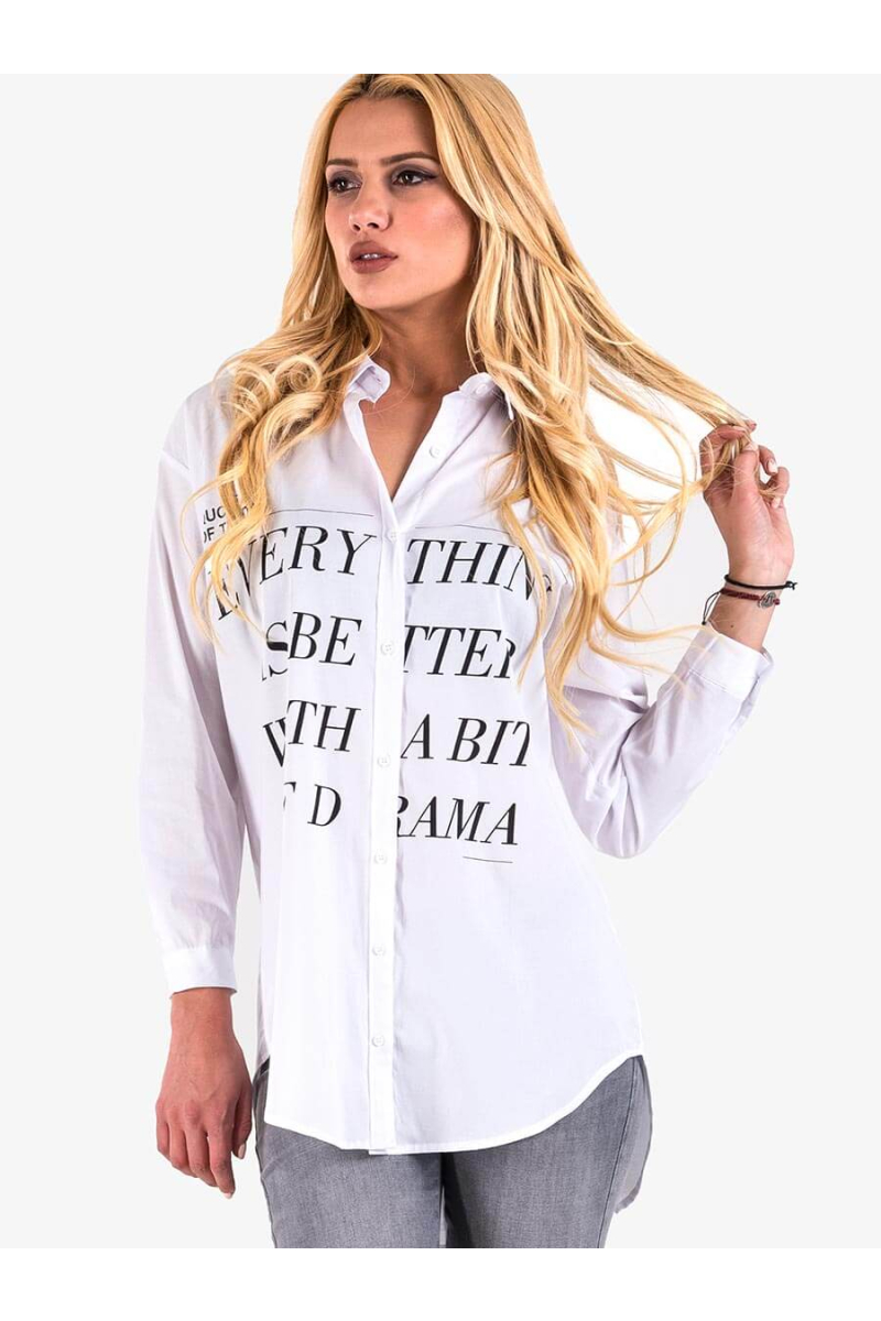Дамска бяла риза с надписи 3187 INDIGO Fashion
