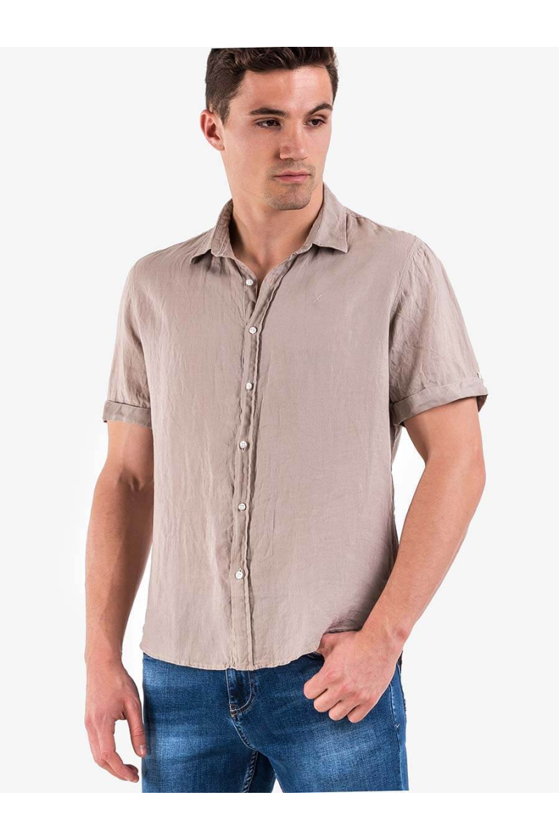 Мъжка ленена риза - бежова 700611 INDIGO Fashion
