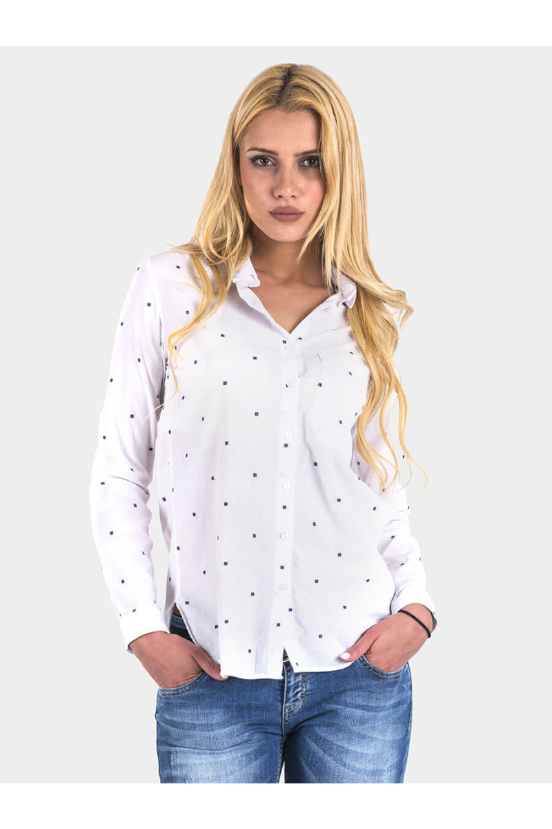 Памучна бяла дамска риза на квадратчета 2842 INDIGO Fashion