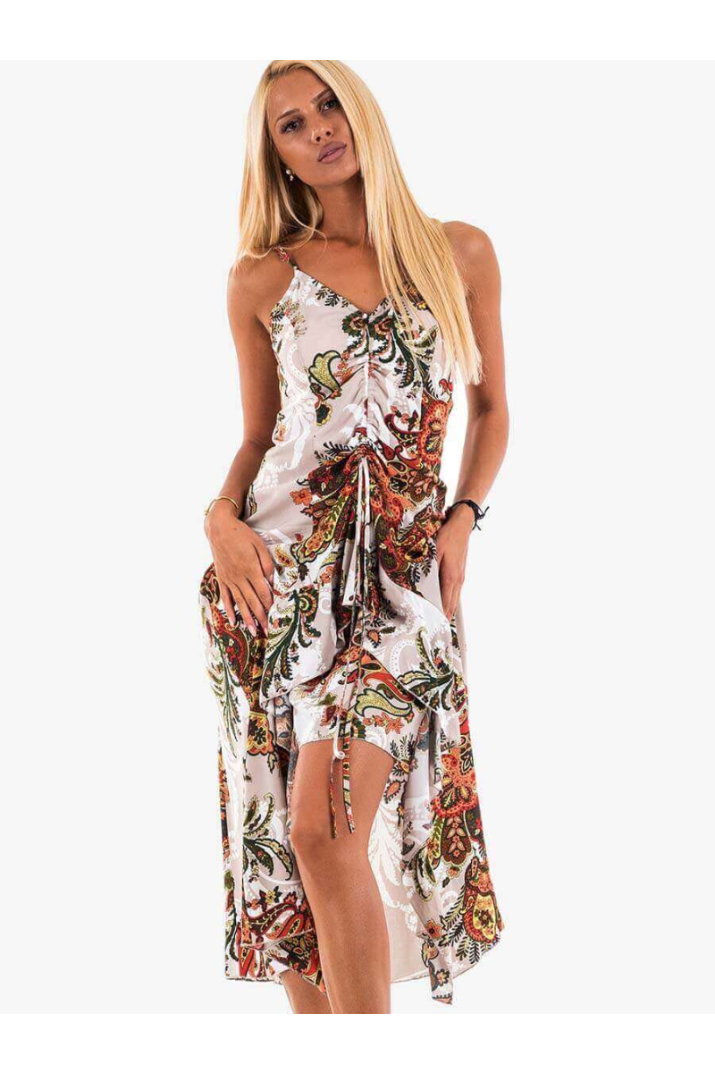 Рокля с флорални мотиви - бежова 91260 INDIGO Fashion