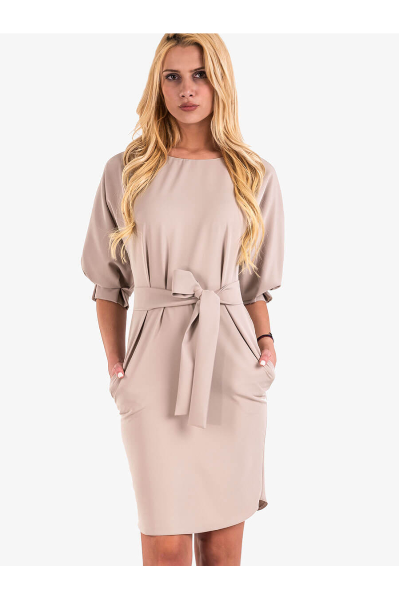Светло бежова елегантна рокля 2544 INDIGO Fashion
