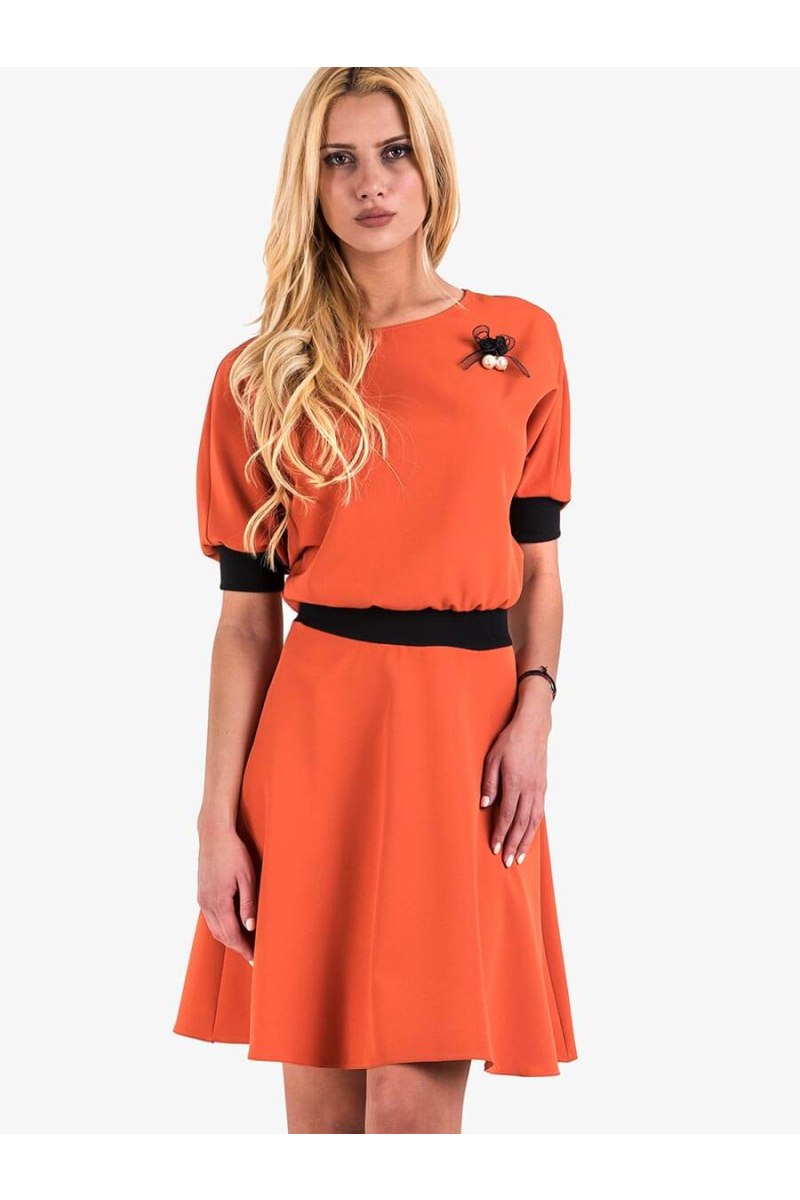 Елегантна рокля с къс ръкав - цвят керамида 1283 INDIGO