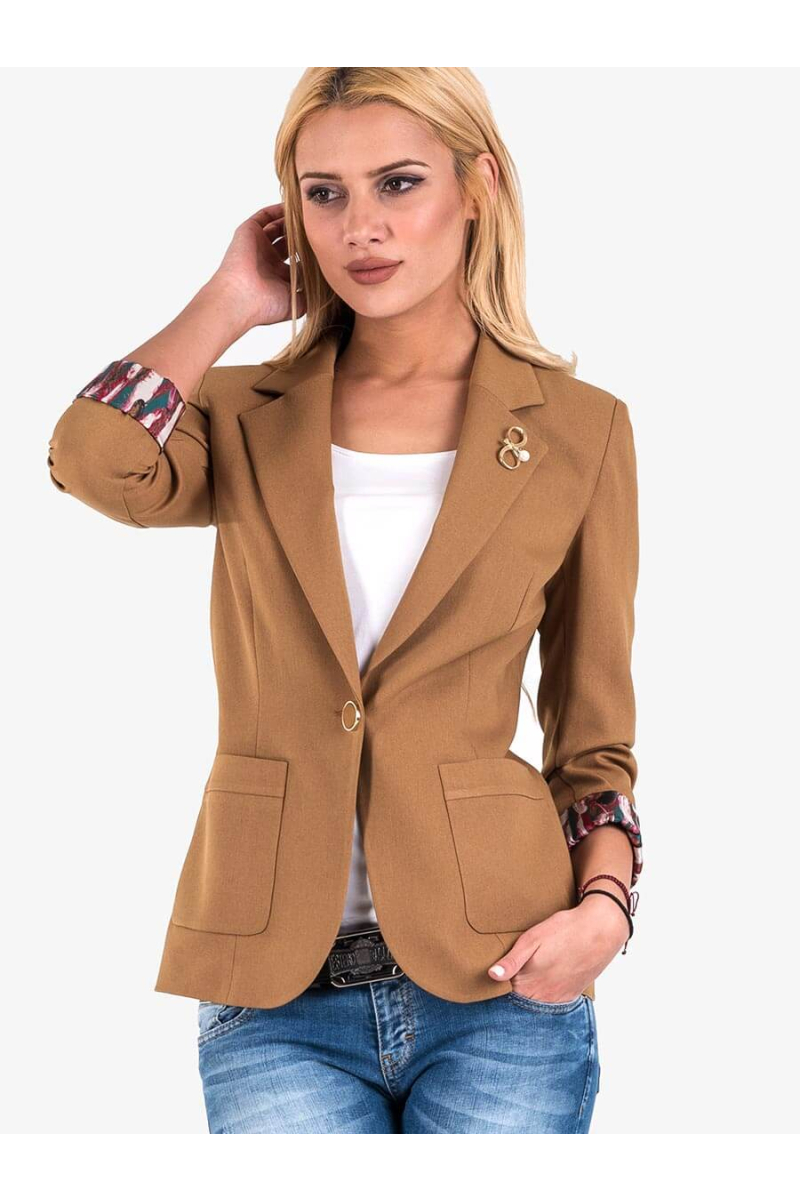 Дамско памучно сако - цвят горчица 7029 INDIGO Fashion