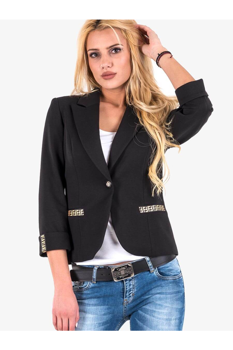 Дамско черно сако с акцент 7038 INDIGO Fashion