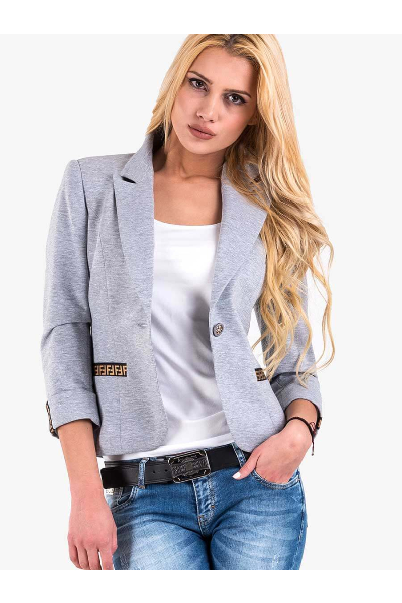 Дамско светло сиво сако с акцент 7038 INDIGO Fashion