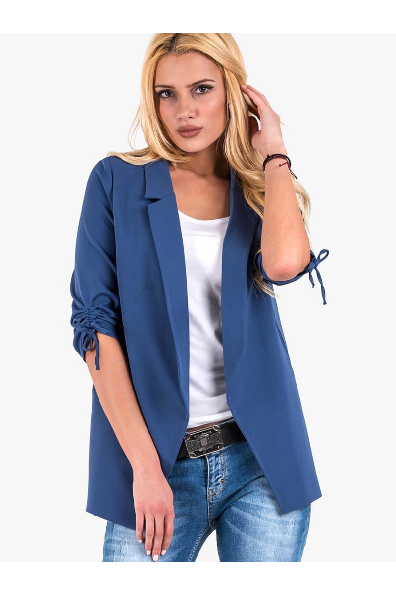 Дамско синьо сако с връзки на маншетите 9069 INDIGO Fashion