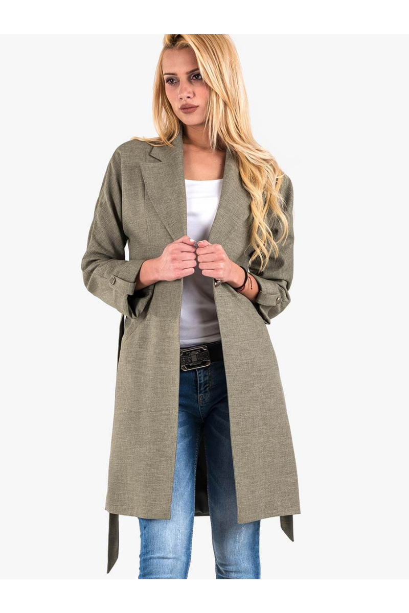 Дамско елегантно манто с колан - цвят резеда 8294 INDIGO Fashion