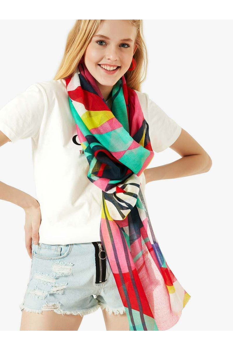 Дамски многоцветен шал на кръгове 10857 INDIGO Fashion