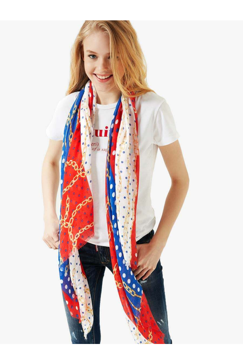 Син дамски шал на фигурален десен 11614 INDIGO Fashion