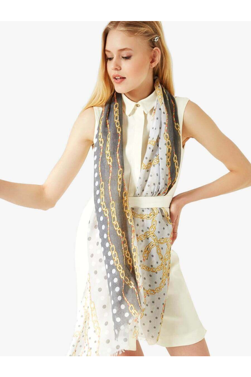 Сив дамски шал на фигурален десен 11614 INDIGO Fashion