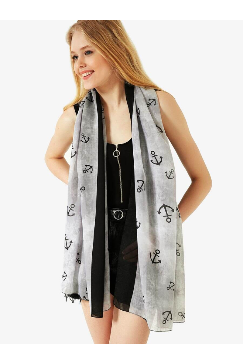 Дамски шал на котви - светло сив 11654 INDIGO Fashion